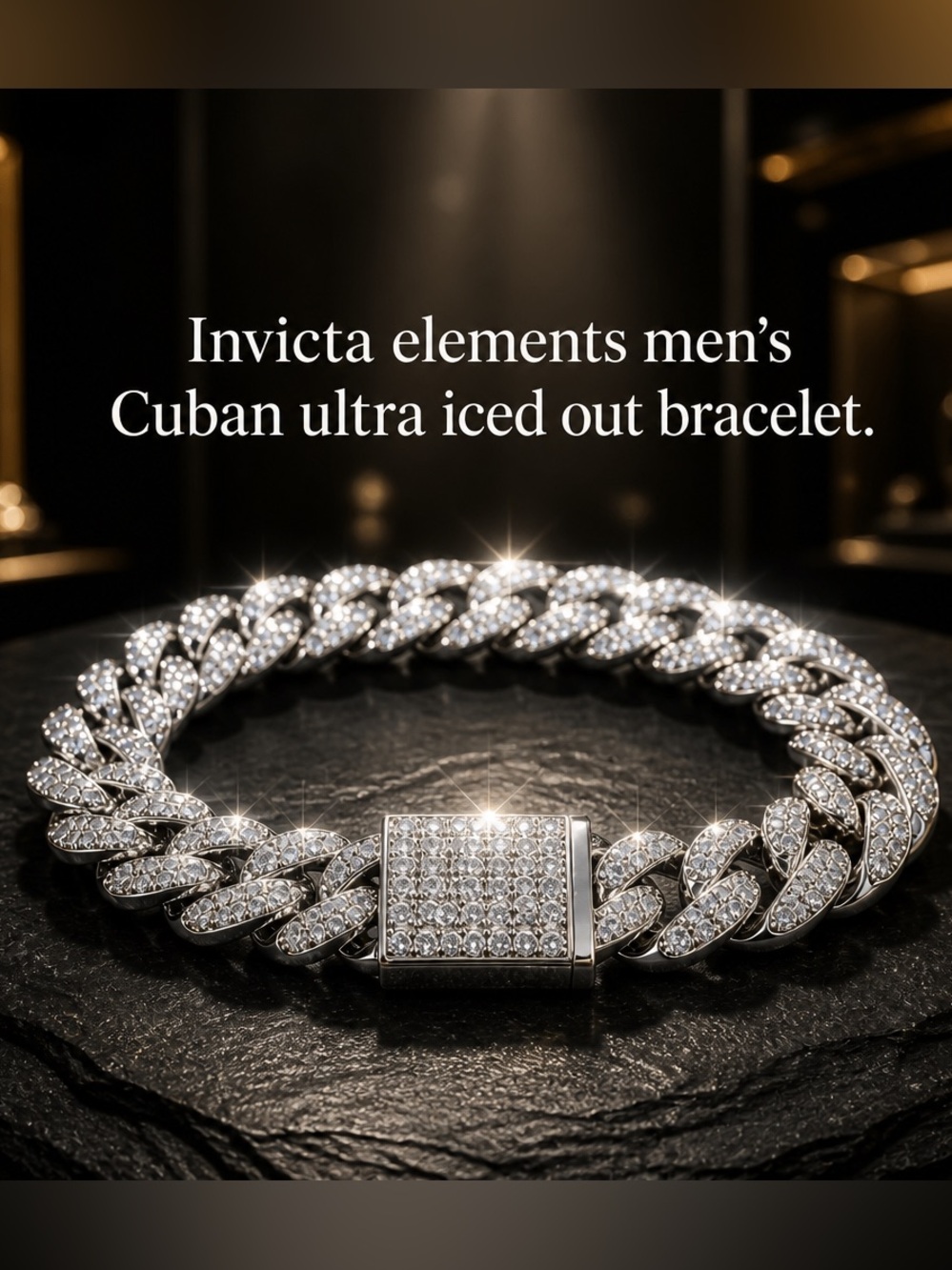 Invicta Elements Men's
Ultra Iced Out Cuban Chain Bracelet, Silver